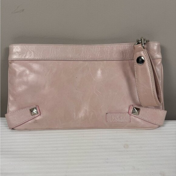 Kooba Blush Pink Leather Wristlet Clutch Studded Chain Glam Feminine Coquette - Picture 3 of 7